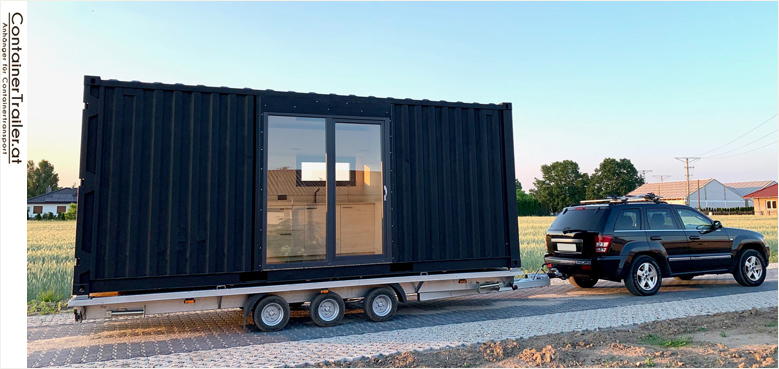 3 Achsen Trailer mit 20ft Container als Tiny Haus